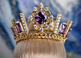 Craftuneed Luxury Handmade 1:6 miniature doll purple gemstone crown matching necklace dangling earrings jewellery