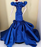 Craftuneed 1:6 Scale miniature doll Royal Blue Ball Gown Dress Beaded Evening Dress with Ruffle and Rose Details