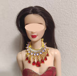 1:6 Scale Doll Necklace and Earrings Set Miniature Rhinestone Jewellery Handmade