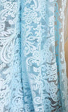 Craftuneed 1 Meter Luxury Sky Blue Floral Embroidered Lace Tulle Fabric with Scalloped Edges for Dressmaking & DIY Projects