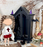 1:6 scale Dollhouse Gothic Wardrobe Handmade Miniature Wooden Cabinet Closet