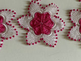 Craftuneed Bundle 8pcs Crochet Flower Beaded Lace Applique Pink &amp; White Embroidered lace motif patch Handmade