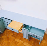 Craftuneed 1:6 Scale Miniature Dollhouse Kitchen Set L Shaped Cabinet with Sink Cupboard Organiser Doll Furniture Available in ivory or blue