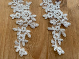 2pcs Ivory Floral Embroidered Lace Appliques Bridal Wedding Dress Lace Motif Patches