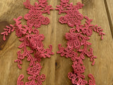 A Pair Melon Pink Floral Lace Appliques Embroidered Flower Lace Motifs Patch