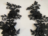 Craftuneed Bundle 5pcs black 3D lace applique sew on double layer floral lace motif patch