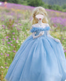Handmade Sky Blue Doll Fairytale Ball Gown Miniature Dress & Petticoat 1/6 1/4 1/3 Scale