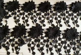 Craftuneed 1.5 Meter Black Floral Embroidered Lace Trim sew on lace trimming with Dangling Details