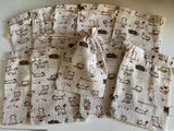 Craftuneed Bundle 10pcs Cute Cat Print Drawstring Gift Bags Natural Linen Pouch Bag