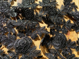 6pcs Black Floral Lace Appliques Embroidered Rose Lace Motifs on Tulle