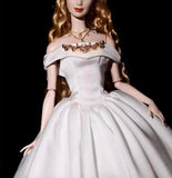 Craftuneed 1:6 Scale Luxury off White colour Miniature Doll Off Shoulder Ball Gown Dress with Rhinestone Details &amp; Necklace for fashion Dolls Handmade