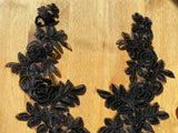 A Pair Black Floral Lace Applique Rose Embroidered Lace Motifs on Tulle