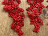 4pcs Red Floral Lace Appliques Embroidered Flower Lace Motif Patch on Tulle