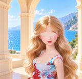 Handmade 1:6 Scale Doll Dress Miniature Romantic Floral Lace Gown with Red Corset