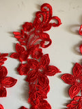 Bundle 5pcs red sew on lace applique embroidered floral tulle lace motif patch