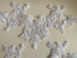 Craftuneed Bundle 4pcs White floral tulle lace applique sew on embroidered flower lace motif patch for sewing