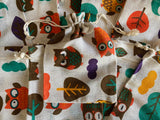 Craftuneed Bundle 10pcs Owl and Tree Print Drawstring Gift Bags Natural Linen Pouch Bag