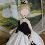 Handmade Doll Ball Gown Miniature Dress with Petticoat Black White 1/6 1/4 1/3 Scale