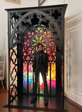Craftuneed 1:6 Scale Miniature Gothic Cathedral Church Window Backdrop Dollhouse Stained Glass Effect Arch Display for BJD & Fashion Dolls