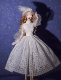 Handmade Doll Lace Dress & Fascinator Set Miniature Custom For 1/6 1/4 1/3 Scale