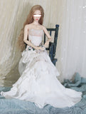 Craftuneed 1:6 Scale Doll Floral Petal Dress with Necklace and Sleeves Miniature Fashion Doll Gown Outfit Handmade