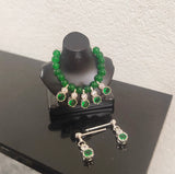 1:6 Doll Necklace Earrings Set Miniature Green Faux Pearl Rhinestone Jewellery Handmade