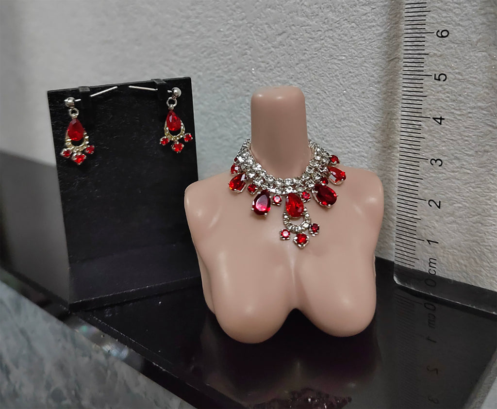 1:6 Scale Doll Necklace and Earrings Set Miniature Rhinestone Jewellery Multiple Colours