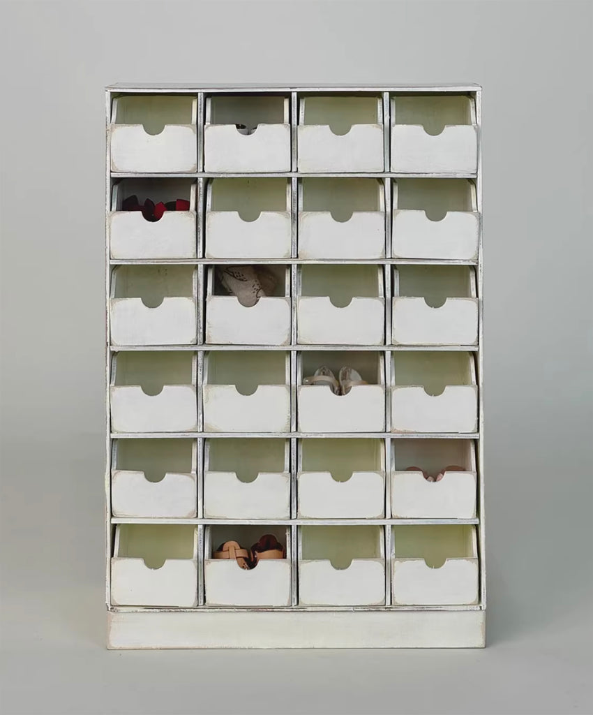 Handmade Dollhouse Wooden Shoe Cabinet Miniature Vintage Style Organizer Storage Drawer Unit