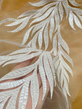 Ivory Beaded Lace Applique Pair Bridal Sequinned Embroidered Leaf Motif Patch