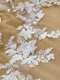 Ivory Sequin Bridal Lace Applique Pair Large Embroidered Floral Lace Motif Patch