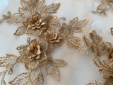 Craftuneed Job lot 10pcs Gold 3D lace applique motif double layer floral lace motif patch