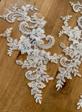 3pcs Ivory Sequin Lace Appliques Floral Embroidered Bridal Lace Motifs Patch