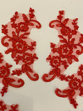 Craftuneed Bundle 6pcs red floral lace applique sew on embroidered tulle lace motif patch