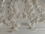 Craftuneed Bundle 5pcs Ivory bridal sequins lace applique sew on embroidered floral tulle lace motif patch