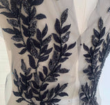 Black Sequin Leaf Embroidery Lace Applique Pair Mesh Motif Trim Dress DIY Sewing Supplies