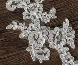 5 Pairs Ivory Bridal Lace Applique Embroidered Floral Tulle Lace Motif Patch For Wedding
