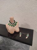 1:6 Scale Doll Necklace Earrings Set Miniature Green Rhinestone Jewellery Handmade