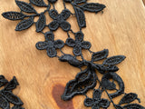 3pcs Black Floral Lace Appliques Embroidered Flower Lace Motifs Patches