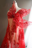 Craftuneed 1 Yard Luxury 3D Floral Butterfly Sequin Red Embroidered Lace Fabric Tulle for Dressmaking &amp; DIY Projects