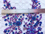 Purple Rhinestone Lace Applique, Beaded Sequin Motif, Bridal Costume Embellishment