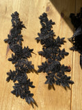 6pcs Black Floral Lace Appliques Embroidered Rose Lace Motifs on Tulle