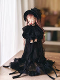 Craftuneed Edwardian Black Lace Doll Dress with Hat for BJD Gothic Halloween Inspired Outfit Costume Fits For 1/6 1/4 Dolls