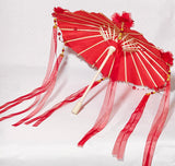Miniature Japanese Style Oil Paper Parasol with Tassels Doll Umbrella Available for 1/6, 1/4, 1/3 Scale Dollhouse Accessory Handmade