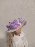 Handmade 1:6 Scale Doll Hat with Lilac Purple Flowers Miniature Doll Accessory
