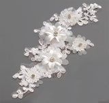 2 Pairs Ivory Floral Beaded Lace Applique 3D Flower Embroidered Rhinestones Motif Patch