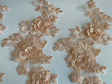 Craftuneed Bundle 3pcs skin pink 3D lace applique sew on double layer embroidered floral lace motif patch