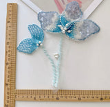 Blue Beaded Floral Lace Applique Bridal Sequin Faux Pearl Flower Motif Patch