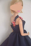 Handmade 1:6 Scale Beaded Sequin Doll Dress Miniature Navy Chiffon Party Gown