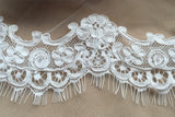 Ivory floral embroidered lace trim with eyelash edge Bridal sewing material, 9 Meters