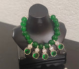 1:6 Doll Necklace Earrings Set Miniature Green Faux Pearl Rhinestone Jewellery Handmade